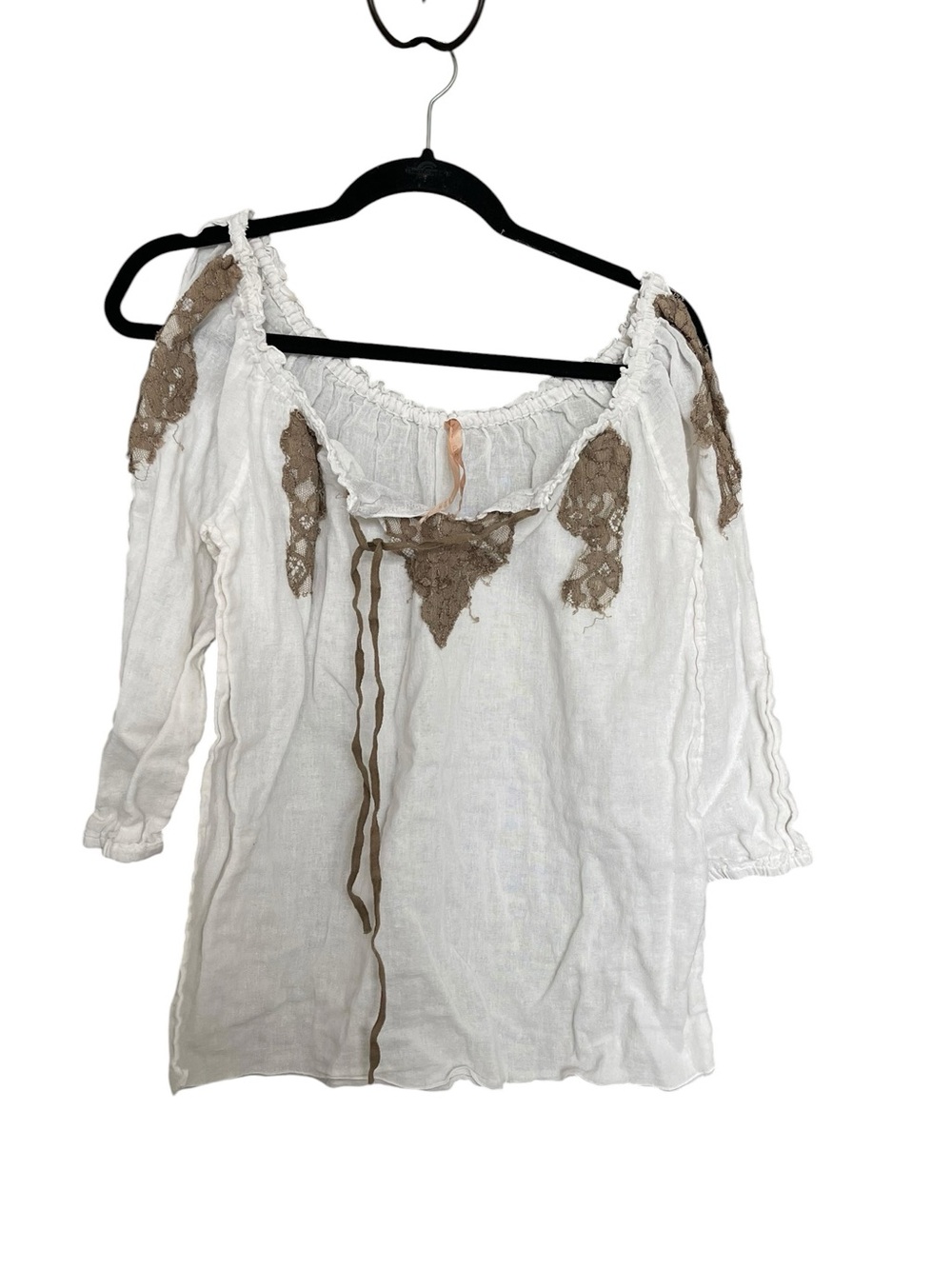 Bailey 44 White Peasant Tunic with Brown Lace Accents